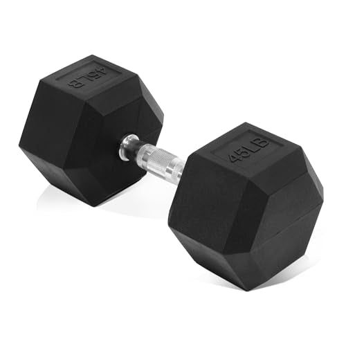 Fitvids Hex Dumbbells Rubber Coated Hand Weights for Exercises and Fitness, 10-50LB Option - size: 45LB Single