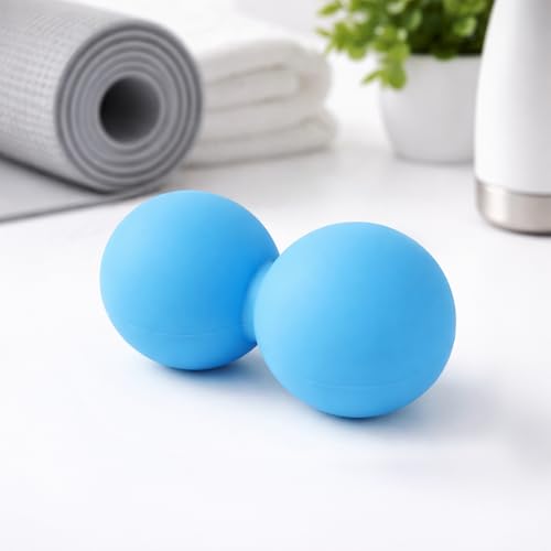 Peanut Double Massage Ball for Deep Tissue Therapy, Silicone Dual Lacrosse Mobility Ball for Myofascial Release, Trigger Point and Acupoint Massage with Carry Bag（Blue） ﻿