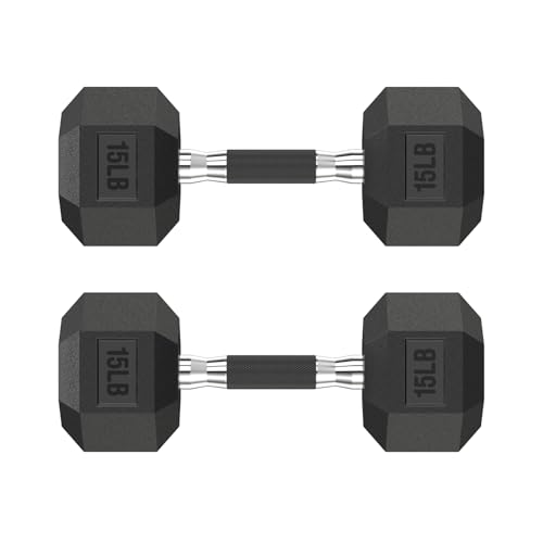 HANDBODE Hex Dumbbell Set 2.5-65 lb, Rubber Encased Hex Dumbbells for Home Gym, Weights Dumbbells Set of 2 Hand Weights for Strength Training & Fitness Exercise - size: 15 lb, Pair, style: Comfort Grip