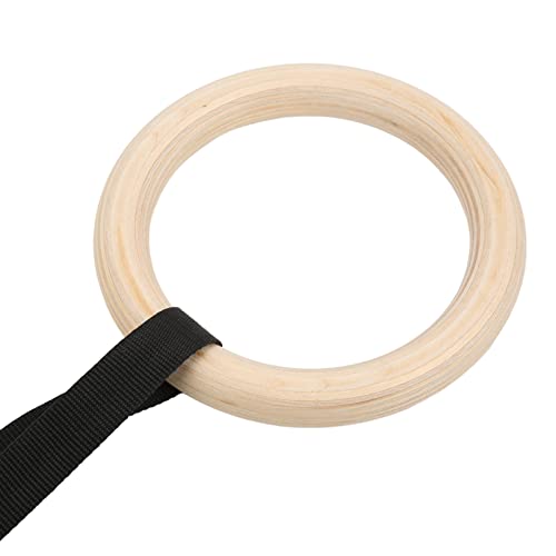 HERCHR 1 Pair Gymnastics Rings, Wooden Calisthenics Equipment for Home Gym Full Body Workout with Adjustable Buckle Straps 330lbs Capacity