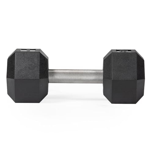 Titan Fitness 25 LB Pair Free Weights, Black Rubber Coated Hex Dumbbell, Straight Stainless Steel Handle, Strength Training, Full Body Workout