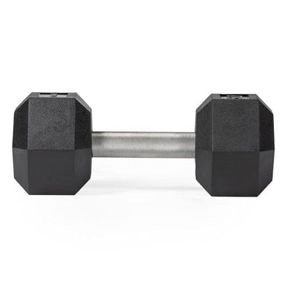 Titan Fitness 25 LB Pair Free Weights, Black Rubber Coated Hex Dumbbell, Straight Stainless Steel Handle, Strength Training, Full Body Workout