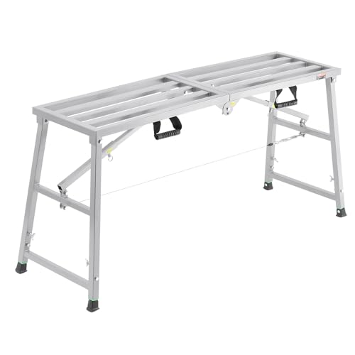 VEVOR Work Platform, 55"x 15" Portable Scaffolding Platform, Folding Steel Step Ladder Adjustable Height 27.5”-45.3”, 800 lbs Load Capacity, Non-Slip Drywall Painting Stool for Cleaning &Washing - size: 55"x 15"