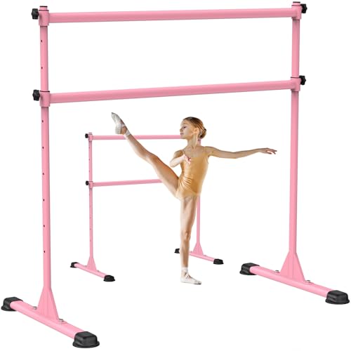 Dolibest Freestanding Ballet Bar, Height Adjustable Ballet Bar, Heavy Duty Dance Bar, with Non-Slip Rubber Pads, Enhanced Stability, Dance/Yoga/Fitness Stretching Bar, Ideal for Kids and Adults - color: Pink- 4ft Steel Cross Bar