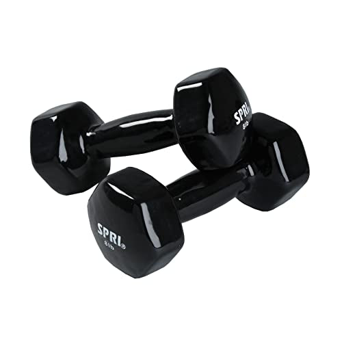 SPRI Dumbbells Hand Weights Set of 2 - Vinyl Coated Exercise & Fitness Dumbbell for Home Gym Equipment Workouts Strength Training Free Weights for Women, Men (1-10 Pound, 12, 15, 18, 20 lb) - color: (H) Black | 8-Pound