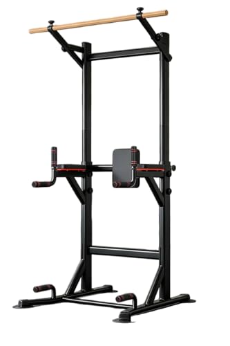 Pull Up Dip Station with Wooden Grip,Calisthenics Equipment Station for Home Gym,Multi-Function Adjustable Height Strength Training Workout Equipment,with Push-Up Support - color: Black