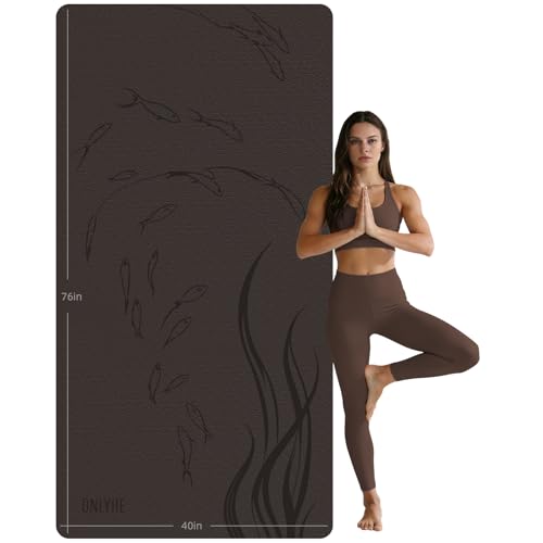 Extra Wide Yoga Mat 76"x40"x10mm TPE Double-Width Exercise Mat for Couples, Tall Yogis & Home Workouts, Non-Slip, Free of PVC & Latex - color: Brown + Beige