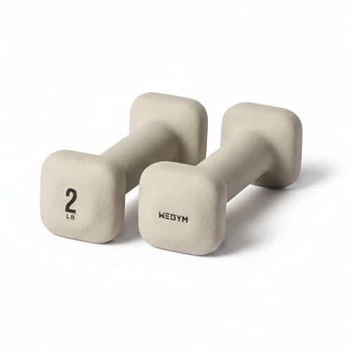 WeGym SafeGrip Square Dumbbells with Anti Slip Handles, Aesthetic Free Weights for Home Workouts, Stable Design Prevents Rolling during Floor Exercises - color: Sandstone, style: 2LB Pair