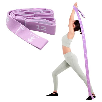 12 Loops Extra Long Yoga Stretching Band for Adults and Tall People, Adjustable Elastic Strap for Full Body Deep Stretch, Home Pilates, Ballet, Dance, Physical Therapy, Flexibility Training