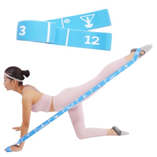 12 Loop Resistance Stretch Band, Numbered Flexibility Strap for Exercise, Physical Therapy, Yoga, Pilates, Dance, Gymnastics and Rehab Training, Adjustable Stretching for Splits, Ballet,Home Workouts - color: Blue