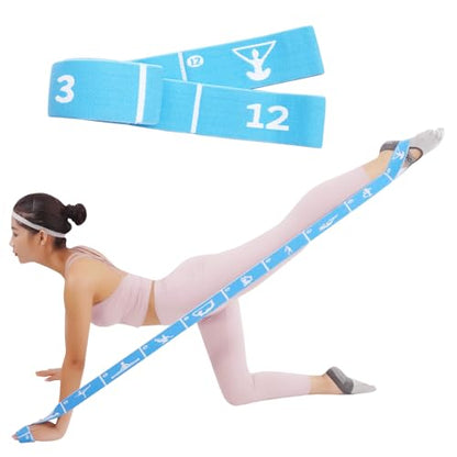 12 Loop Resistance Stretch Band, Numbered Flexibility Strap for Exercise, Physical Therapy, Yoga, Pilates, Dance, Gymnastics and Rehab Training, Adjustable Stretching for Splits, Ballet,Home Workouts - color: Blue