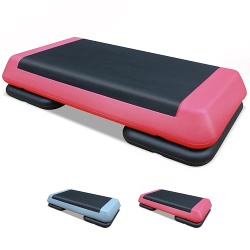 28.5'' Exercise Aerobic Step Platform, 4-6-8inAdjustable Fitness Stepper Workout with 4 Stackable Risers, Aerobics Stepper Workout Stepper for Home Gym Cardio Strength & Training (Red & Gray) - color: Red, style: 2 Risers