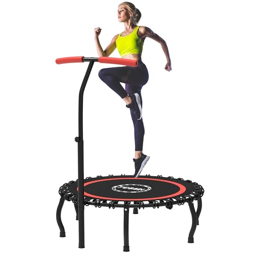 YORIN Rebounder Tranpoline for Adults, 330LBS Fitness Indoor Tranpoline, 40" 48" 50" Mini Exercise Tranpoline with Bungees, Stable Quiet Workout Small Tranpoline, Equipment Exercise at Home - color: Red, size: 48 IN