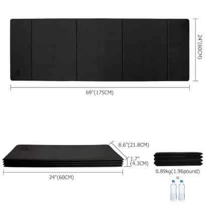 IwIeIaIrI Foldable POE Non Slip Yoga Pilates Mat– 1/4" (6mm) Thick - color: Dark Grey