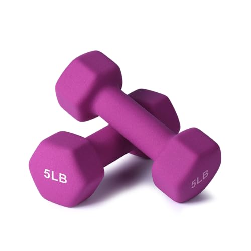 Portzon Dumbbells Neoprene with Non Slip Grip weight for Total Body Workout Exercise and Muscle Toning Compatible with of 2 Set,1-15 LB, Anti-Slip, Anti-roll, Hex Shape - color: burgundy, size: 05-Pound,Pair