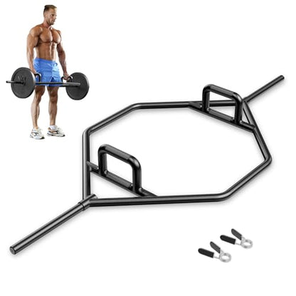 GYMAX Olympic Folding Trap Bar - 56" Chrome Hex Weight Lifting Bar for Squats, Deadlifts, Shrugs & Power Pulls - 800Lbs Capacity - color: Black, 1" Sleeve
