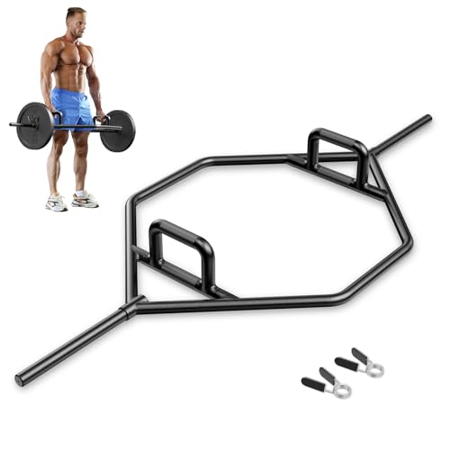 GYMAX Olympic Folding Trap Bar - 56" Chrome Hex Weight Lifting Bar for Squats, Deadlifts, Shrugs & Power Pulls - 800Lbs Capacity - color: Black, 1" Sleeve