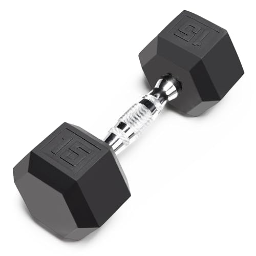 Marcy Classic Rubber Hex Dumbbell with Knurled Grip for Strength Training and Bodybuilding, 5lb - 50lb Single Dumbbell for Exercise & Fitness, Sold Individually - style: 15lb, Single
