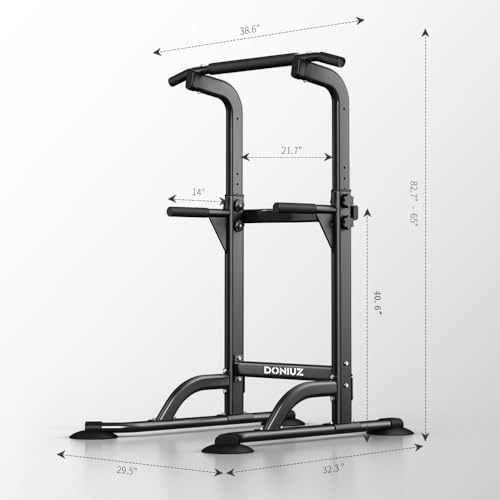 Power Tower Pull Up Bar and Dip Station, Multi-Function Home Gym, Strength Training Fitness Equipment, Height Adjustable - color: Black