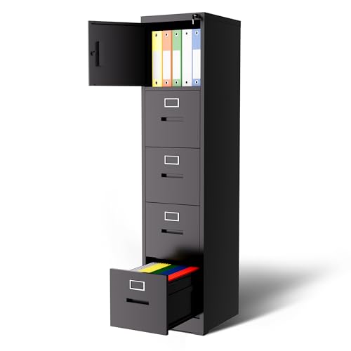 Metal File Cabinet with Drawer Heavy Duty Locking File Cabinets - color: Black, size: 66.5"H-4 drawers & 1 doors