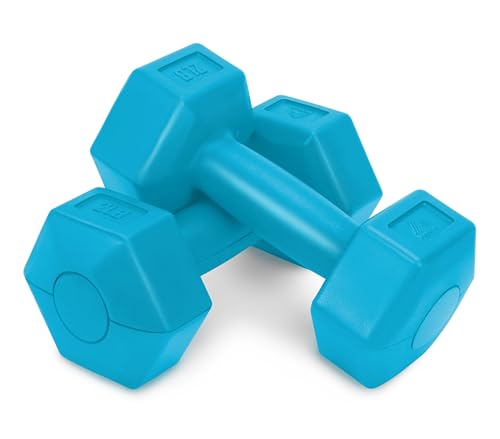 RBX Vinyl Coated Hand Weight Dumbbell Set - Hex Shaped, Roll Free for Body Building/Sculpting/Strength Training Exercise, (Set of 2) - color: Aqua, size: 2lb