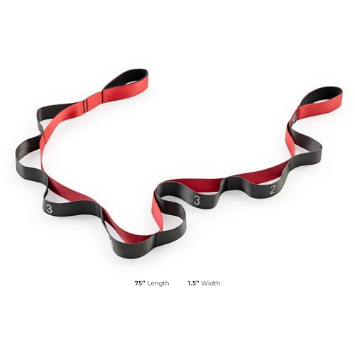 Sunny Health & Fitness Premium Yoga Stretch Strap with 8 Individual Grip Loops - 75" x 1.5" Durable Polyester Stretching Strap for Flexibility, Physical Therapy, Pilates, and Full Body Workouts