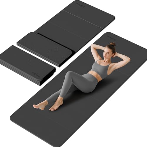 PAIDU Foldable Yoga Mat - 10mm Extra Thick, 75"26" Non-Slip Exercise Fitness Mat | SGS Eco-Certified, Portable for Yoga/Pilates/Studio/Home Workout - color: Black&