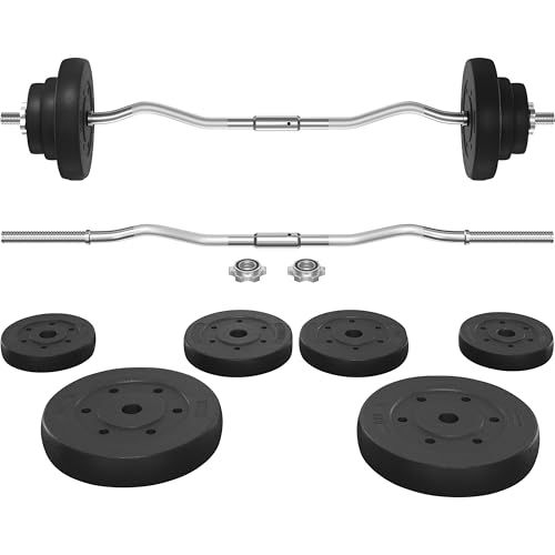 Yaheetech Curl Bar with Weights Adjustable Dumbbell Barbell Set with Weights Strength Training Bars Black - size: 44 lbs