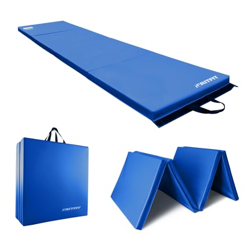 RitFit Upgraded Folding Exercise Mat, 2 Inch Thick Gymnastics Mat - color: Blue(2' x 8')