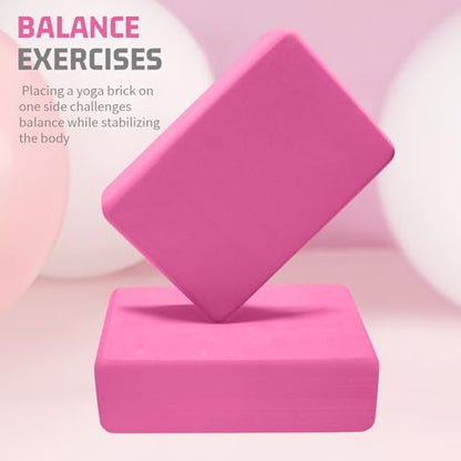 Yoga Blocks 2 Pack 3x6x9IN Foam Block Supportive Latex-Free with Rounded Edges, Non-Slip Exercise Blocks for Pilates, Meditation, Balance, Stretching and Deep Poses - color: 2Pack-RC-Pink