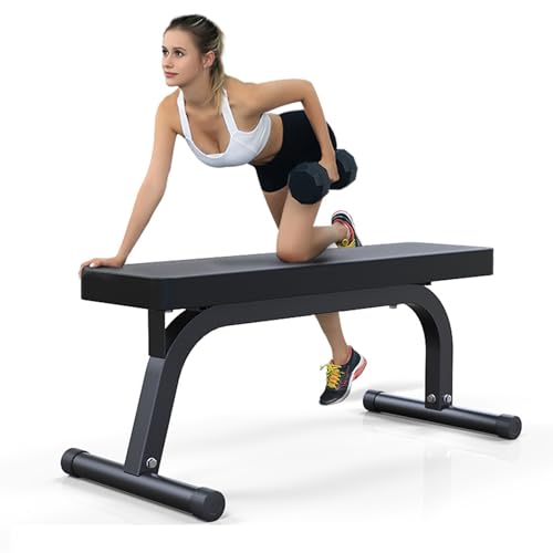 Flat Weight Bench for Home Gym, Commercial Quality, Strength Training, Stable Assembly, Black