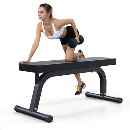 Flat Weight Bench for Home Gym, Commercial Quality, Strength Training, Stable Assembly, Black