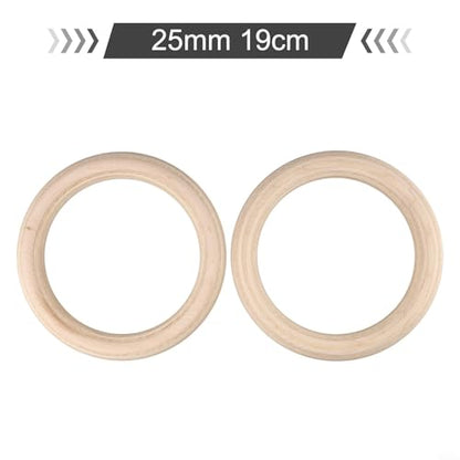 Birch Wood Gymnastics Rings Training Rings with Adjustable Straps for Home Gym Fitness Workout Cross Training Pull Up Strength Training Exercise Equipment 2 Pack(25mm 19cm)