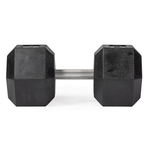 Titan Fitness Free Weights, Rubber Coated Hex Dumbbell, Straight Stainless Steel Handle, Strength Training, Full Body Workout - style: 105 pound Pair