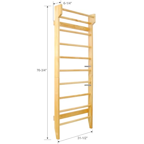 Gymnastics Wood Stall Bar, Multi-use Swedish Ladder- Wall Mounted Pull Up Bar-Physical Therapy for Stretching and Various Exercises,Indoor Home Gym Workout Yoga