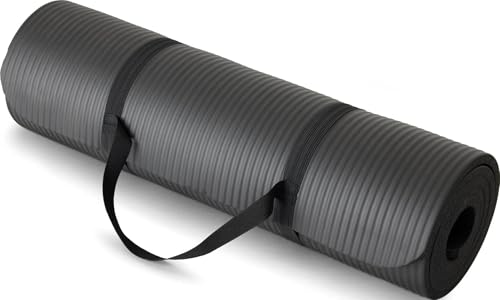 Amazon Basics Extra Thick Exercise Yoga Mat with Carrying Strap - color: Black, style: 1/2 Inch