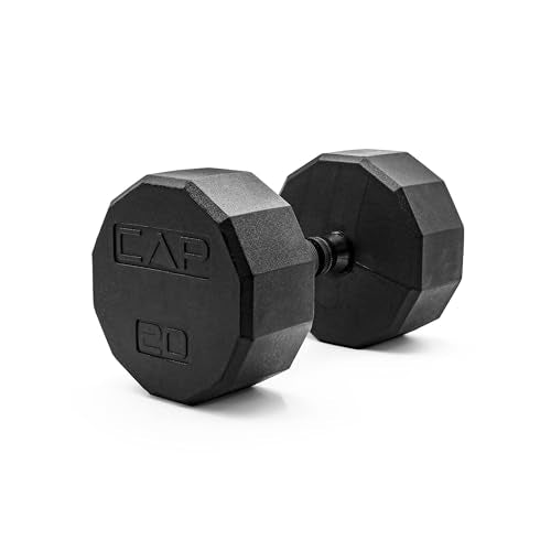 CAP Rubber Coated Dumbbell Weights, Free Weights for Home Gym Strength Training, Anti-Roll Hex Dumbbells with Black, Chrome & Comfort Grip Handles, Singles - size: 20 lb, style: 12-Sided - Black Handle