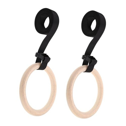 Toyvian Wooden Gymnastic Rings with Adjustable Straps for Indoor Strength Training Durable Bodyweight Exercise Equipment for Home Workouts Portable Workout Gear for Pull Ups and Dips