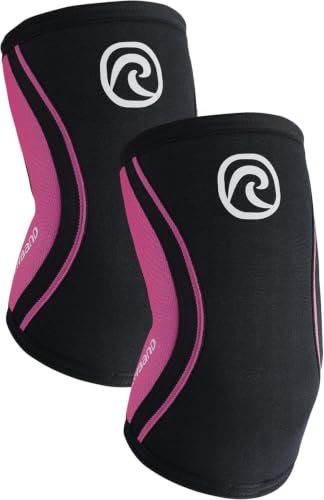 Rehband Elbow 5mm Compression Sleeve, Neoprene Elbow Sleeves for Weightlifting, Anatomical Design, Non-Slip & Close Fitting, Elbow Support Unisex, Colour:Black/Pink - 1 Pair, Size:Medium - color: Black/Pink - 1 Pair, size: Medium