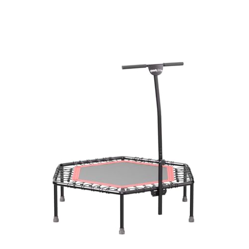 SportPlus+ Indoor Trampoline, Blue/Green/Red, Rebounder Home Fitness Trampoline with Height Adjustable Bar