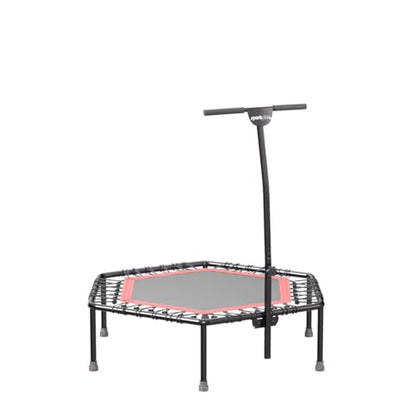 SportPlus+ Indoor Trampoline, Blue/Green/Red, Rebounder Home Fitness Trampoline with Height Adjustable Bar
