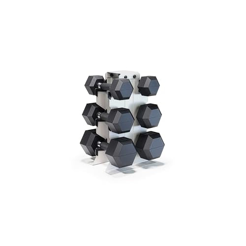 CAP Dumbbell Set with Rack, Rubber Coated Hex Free Weight Set | 100–300 lb Options, Vertical Space-Saving Storage for Home Gym Strength Training - size: 100 lb Set - Light Gray Rack, style: Comfort Handle