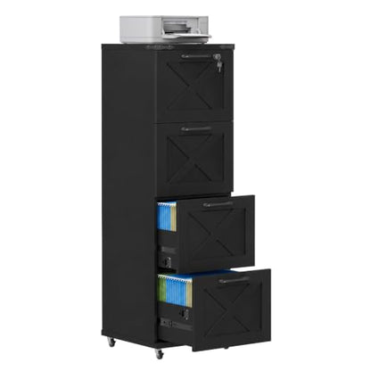 Vabches Office Filing Cabinet with 4 Drawers, Pure Black. - color: Pure Black, size: Vertical-4 Drawers