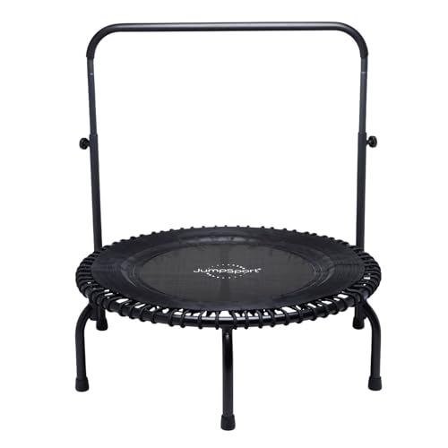 JumpSport 39" Fitness Trampoline and Handle Bar | Model 350i | Matte Black | Exercise Rebounder | 30 Adjustable Bungees | 275 lb Wt. Rating