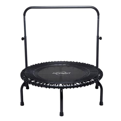 JumpSport 39" Fitness Trampoline and Handle Bar | Model 350i | Matte Black | Exercise Rebounder | 30 Adjustable Bungees | 275 lb Wt. Rating
