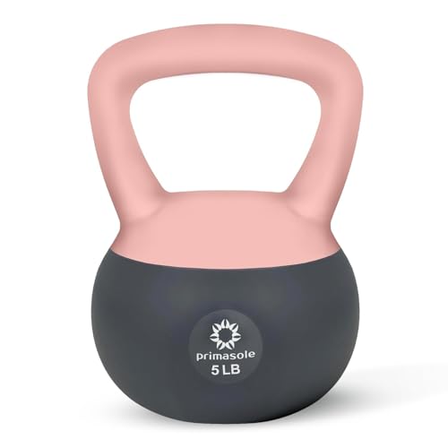 Primasole Soft Kettlebell - Anti-Slip Grip, Neoprene Material, Light Gray or Light Blue, Home Workout Kettlebell Weights for Strength Training - color: Rose Pink / Cool Gray, size: 5 lbs