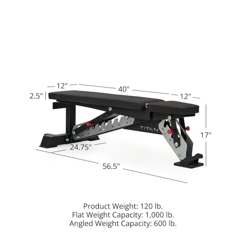 Titan Fitness TITAN Series Adjustable Bench, Supports 600 LB Incline, 1,000 LB Flat, Versatile Single Post Utility Workout Bench for Home Gym, Weightlifting, Strength Training