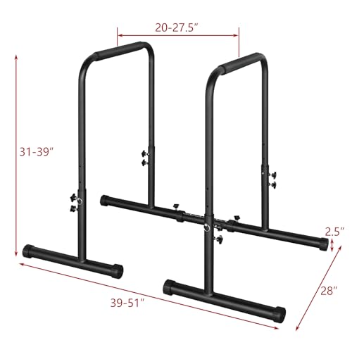 Dip Stand Station Heavy Duty Dip bar Adjustable Height/Width Fitness Workout for Tricep Dips, Pull-Ups, Push-Ups