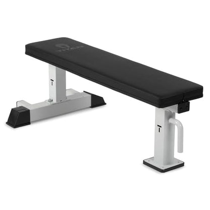 Titan Fitness Elite Series Single Post Flat Bench, Rated 1,000 LB, 2.5" Thick HeftyGrip Vinyl Pad, Dedicated Home Gym Competition Weightlifting & Strength Training Utility Bench - color: White