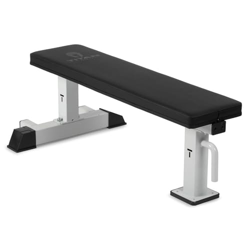 Titan Fitness Elite Series Single Post Flat Bench, Rated 1,000 LB, 2.5" Thick HeftyGrip Vinyl Pad, Dedicated Home Gym Competition Weightlifting & Strength Training Utility Bench - color: White